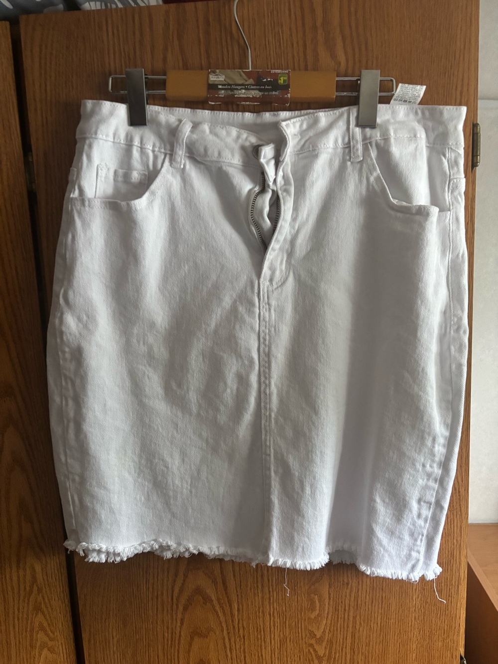 White Denim Frayed Hem Skirt
